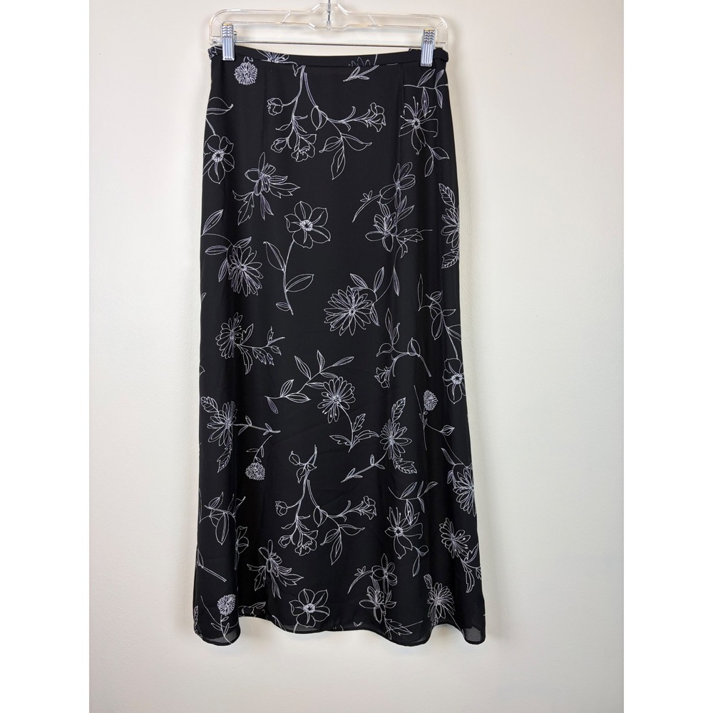 Vintage Goodclothes Maxi Skirt 6 Black Floral 90s Y2K Grunge Boho Whimsigoth